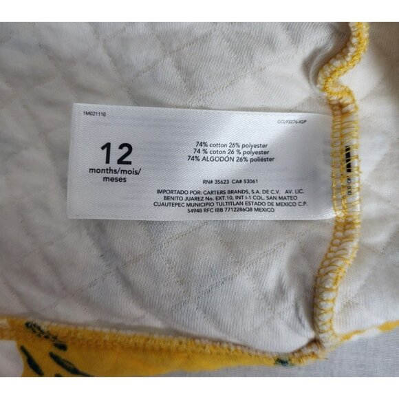 Carters Infant Girl Quilted Jacket Coat Yellow w/ flowers button Sz 12 mos Fall - Picture 5 of 5